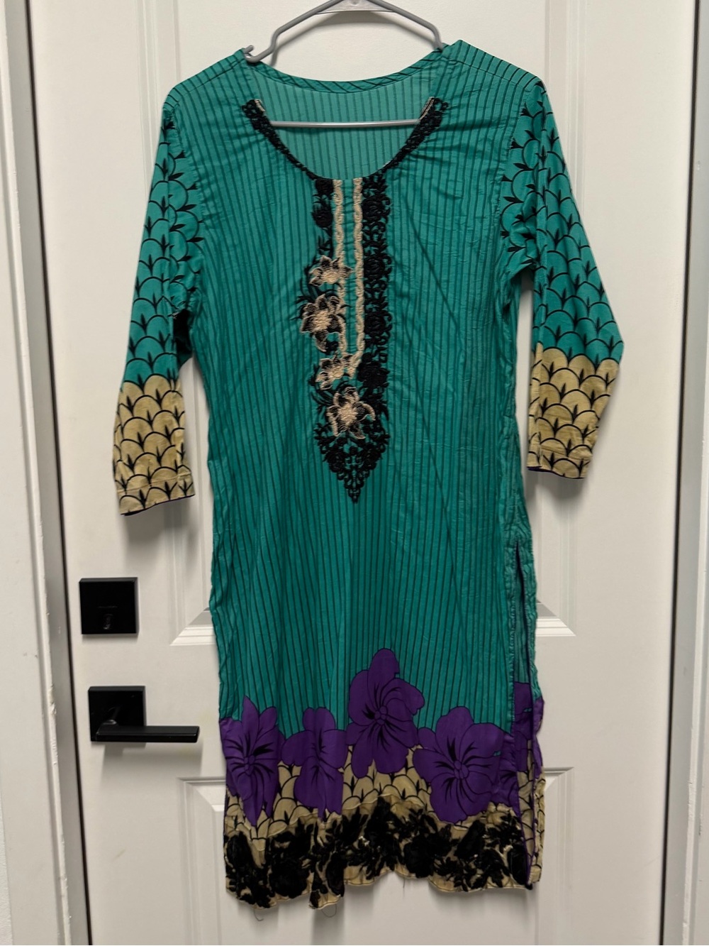 Pakistani 2-Piece Teal Floral Kurta & Dupatta Set | Brand New